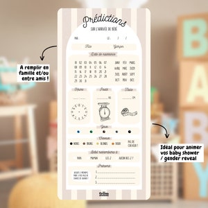 Cartes de prédictions bébé en lots | Pronostics bébé | Jeu baby shower / jeu gender reveal | Baby pronostic | Animation fête prénatale image 3