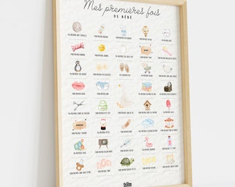 Affiche premières fois bébé à tamponner "Mes premières fois de bébé" | Idée cadeau de naissance | Affiche dates bébé | Décoration bébé