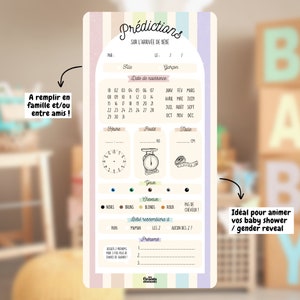 Cartes de prédictions bébé en lots | Pronostics bébé | Jeu baby shower / jeu gender reveal | Baby pronostic | Animation fête prénatale image 3