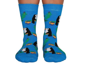 Blue Parrot Socks | Animal Lover | Unisex Socks | Casual Socks | Crazy Socks | Stocking Stuffer Ideas | Gift For Her | Novelty Socks for Him
