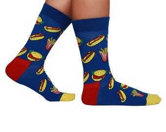 Hamburger Chip Socks | Food Lover | Hotdog Socks | Colorful Socks | Funky Socks | Cute Socks | Stocking Stuffer | Unisex | Gift for Her