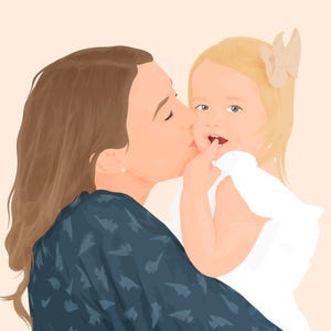 Custom Mom Portrait, Cute Cartoon Anime Portrait, Family, Personalized, Anniversary, Wedding Gift, Virtual Mother's Day Gift for her