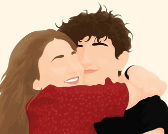 portrait de couple, cadeau pour couple, portrait sans visage, dessin de fiançailles, portrait de petit ami, portrait de famille, cadeau personnalisé, cadeau pour elle