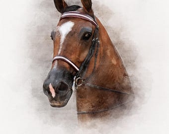 Spersonalizowany portret konia w akwareli, sztuka cyfrowa ze zdjęcia, prezent dla miłośnika koni na urodziny i Boże Narodzenie