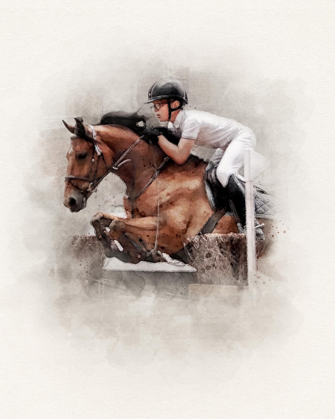 Custom Horse and Rider Portrait From Photo, Personalized Watercolor Art ...