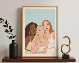 Custom Best Friend Portrait: Cartoon Illustration, Personalized Gift for Sister, Birthday Gift for Her