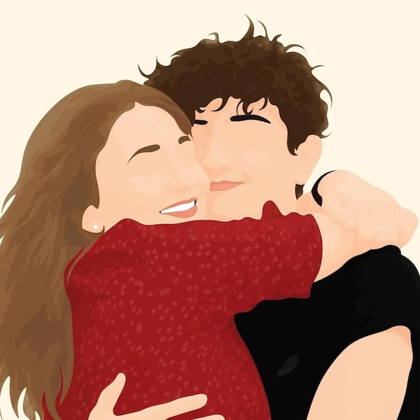 Custom Faceless Couple Portrait, Digital Art From Photo, Anniversary and Wedding Gift
