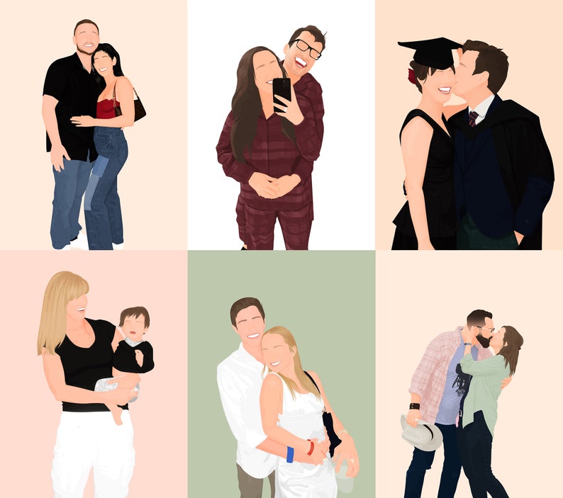 Custom portrait, Couple Portrait, Couple Illustration, Custom Couple Portrait, Family Portrait, Personalized Portrait, Couple Gift for Her image 5