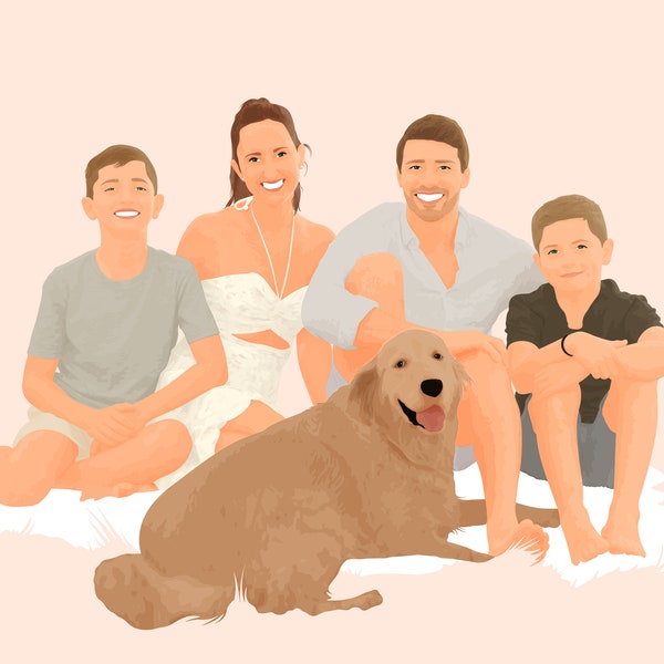 Custom Family Portrait, Family Illustration, Photo Illustration, Add People to Photo, Our Family Portrait, Memorial Gift for Dad Mom