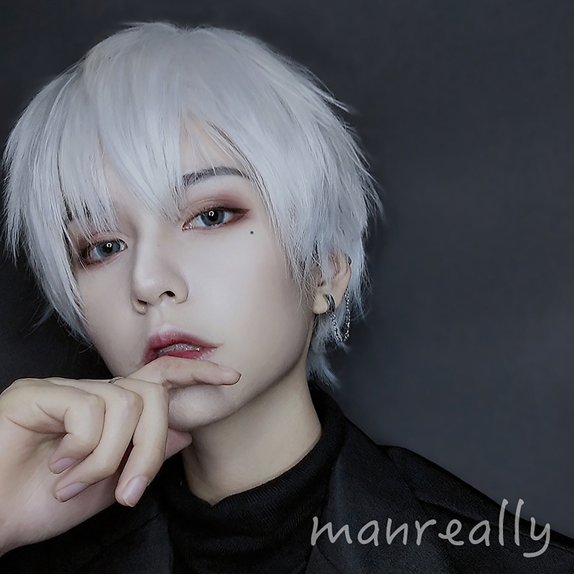 Boy Mens Anime 12Short Wig Cosplay Party Straight Hair Cosplay Full Wigs  Grey F