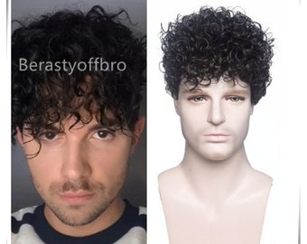 Men's Short Curly Wig,Fluffy Afro Synthetic Wig,Black Curly Short Wig,Anime Character Wig,Cosplay Wig,Christmas Halloween Cosplay Party Wigs