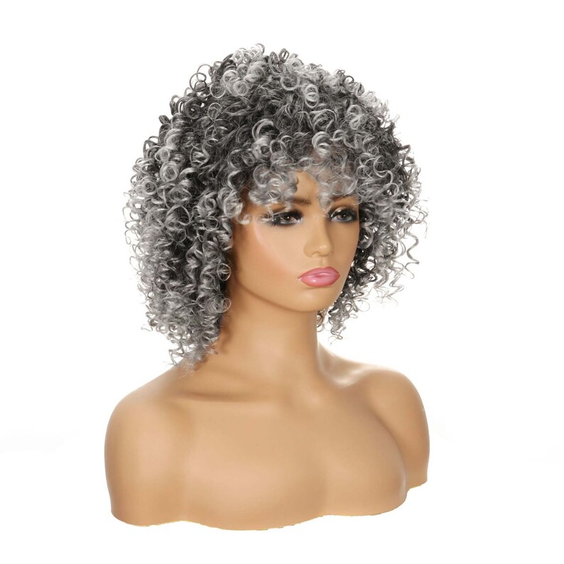 Gray Wig Silver Wigcurly Wig Wig With Bangs Short Curly Etsy