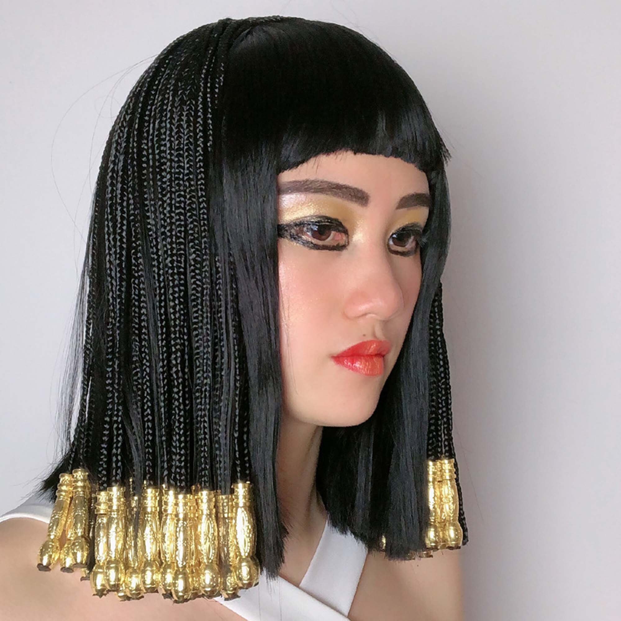 Widmann Cleopatra Perücke, Schwarz, Mit Goldfarbenem Lametta – Für Karneval & Mottoparty