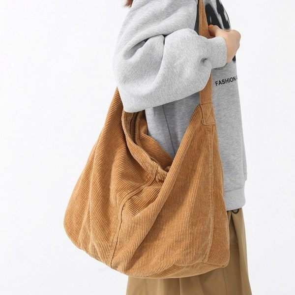 Vintage Solid Corduroy Large Capacity Shoulder Bag