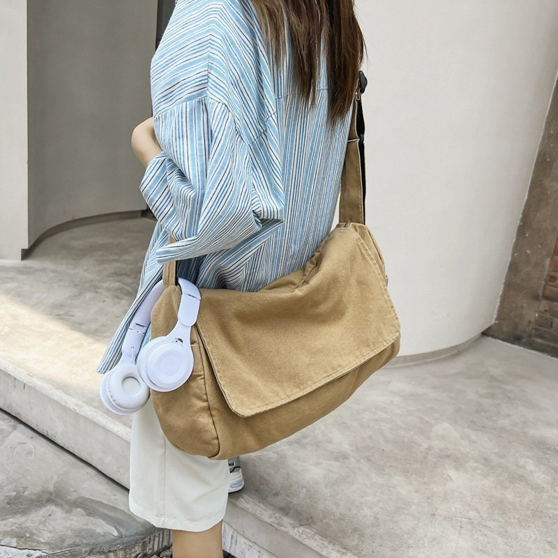 Solid Color Messenger Bag Crossbody Bag, Large capacity Messenger Shoulder Bag, Women Vintage Shopping Bags, Best Gift For Her