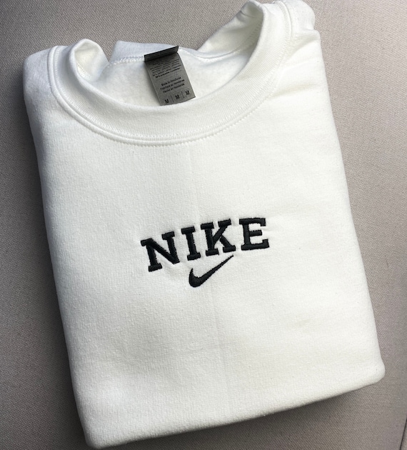 White Vintage Nike Logo Embroidered Crew Neck Sweatshirt | Etsy