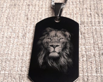 Lion of Judah Necklace, Laser Etched Stainless Steel Pendant, Faith Jewelry