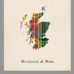 Angepasste schottische Hochzeitsgeschenkpaare Karte von Schottland | Familie Tartan Genealogie Karte Drucken