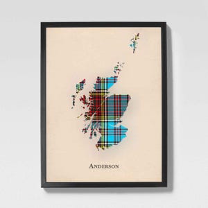 Clan Anderson Scottish Tartan Map | Anderson of Scotland Family Wall Decor, Ready to Hang