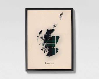 Kaart van clan Lamont Schotse Schotse ruit | Lamont of Scotland familie muurdecoratie, klaar om op te hangen