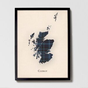 Clan Clergy Schottische Tartan Karte | Clery of Scotland Familie Wanddekor, fertig zum Aufhängen, Leinwand, gerahmt, Karte
