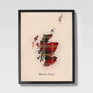 Mapa de tartán escocés del clan Maple Leaf / Decoración de pared familiar Maple Leaf of Scotland, lista para colgar