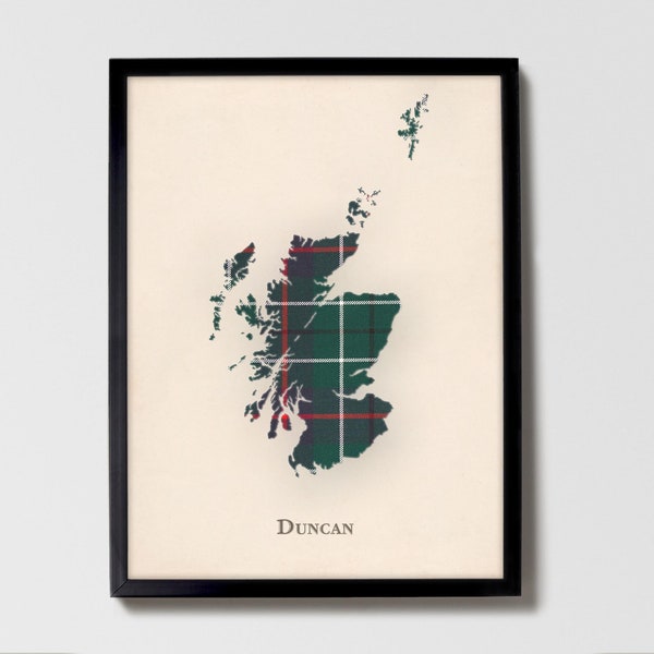 Clan Duncan Scottish Tartan Map | Duncan Wall Decor, Ready to Hang, Canvas, Framed, Card designed in Scotland