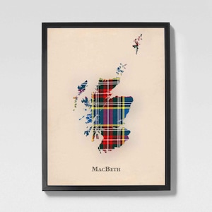Mapa de tartán escocés del clan MacBeth / Decoración de pared de la familia MacBeth de Escocia, lista para colgar