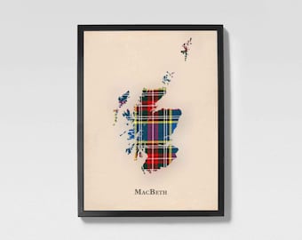 Clan MacBeth Scottish Tartan Map | MacBeth of Scotland Family Wall Decor, Ready to Hang