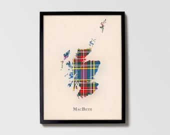 Clan MacBeth Scottish Tartan Map | MacBeth Wall Decor, Ready to Hang, Canvas, Framed, Card designed in Scotland