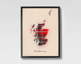 Clan MacDougall Schotse Tartan-kaart | MacDougall of Scotland familiemuurdecoratie, klaar om op te hangen