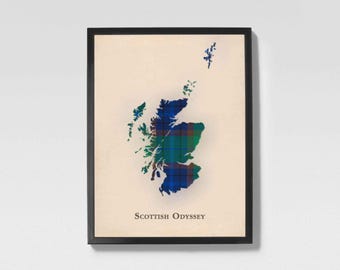 Clan Scottish Odyssey Tartan Landkarte | Scottish Odyssee von Schottland Familie Wanddekor, fertig zum Aufhängen