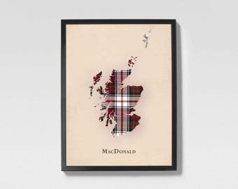 Mapa de tartán escocés del clan MacDonald / Decoración de pared de la familia MacDonald de Escocia, lista para colgar