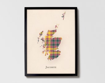 Clan Jacobite Scottish Tartan Map | Jacobite Wall Decor, Ready to Hang, Canvas, Framed, Card designed in Scotland