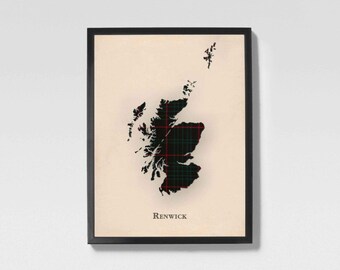 Carte en tartan écossais du clan Renwick | Décoration murale familiale Renwick of Scotland, prête à accrocher