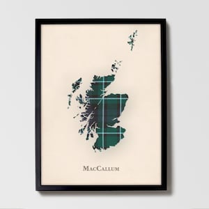 Clan MacCallum Tartan Landkarte | MacCallum of Scotland Familie Wanddekor, fertig zum Aufhängen, Leinwand, gerahmt, Karte