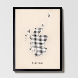 Clan Schäfer Schottische Tartan Landkarte | Shepherd of Scotland Familien-Wanddekor, fertig zum Aufhängen, Leinwand, gerahmt, Karte