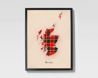 Clan Munro Scottish Tartan Map | Munro of Scotland Family Wall Decor, Ready to Hang