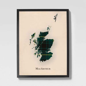 Clan MacArthur Scottish Tartan Map | MacArthur of Scotland Family Wall Decor, Ready to Hang