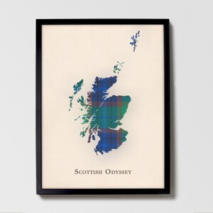 Clan Scottish Odyssey Tartan Landkarte | Scottish Odyssee von Schottland Familie Wanddekor, fertig zum Aufhängen, Leinwand, gerahmt, Karte
