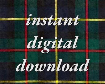 May include: A green, yellow, and red plaid background with the text "instant digital download" in white.
