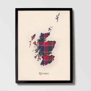 Mapa de Tartan Escocês do Clã Quebec | Decoração de Parede da Família Quebec da Escócia, Pronto para Pendurar, Tela, Emoldurado, Cartão