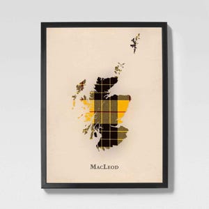 Clan MacLeod Scottish Tartan Map | MacLeod of Scotland Family Wall Decor, Ready to Hang