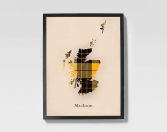 Clan MacLeod Schotse Tartan-kaart | MacLeod of Scotland familie muurdecoratie, klaar om op te hangen