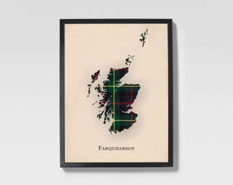 Clan Farquharson Scottish Tartan Map | Farquharson of Scotland Family Wall Decor, Ready to Hang