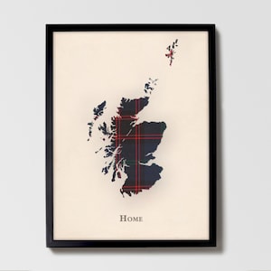 Clan Home Schottische Tartan Landkarte | Home of Scotland Wanddekoration, fertig zum Aufhängen, Leinwand, gerahmt, Karte