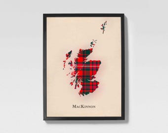 Clan MacKinnon Red Scottish Tartan Map | MacKinnon Red of Scotland Family Wall Decor, Ready to Hang