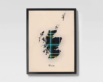 Clan Weir Scottish Tartan Map | Weir of Scotland Family Wall Decor, Ready to Hang