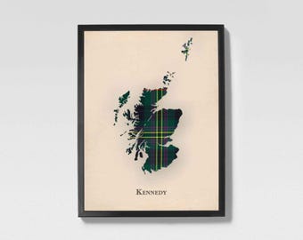 Clan Kennedy Scottish Tartan Map | Kennedy of Scotland Family Wall Decor, Ready to Hang