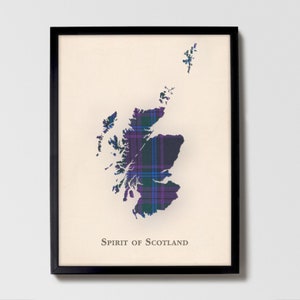 Clan Spirit of Scotland Landkarte, Tartan Landkarte | Spirit of Scotland von Schottland Familie Wanddekoration, fertig zum Aufhängen, Leinwand, gerahmt, Karte
